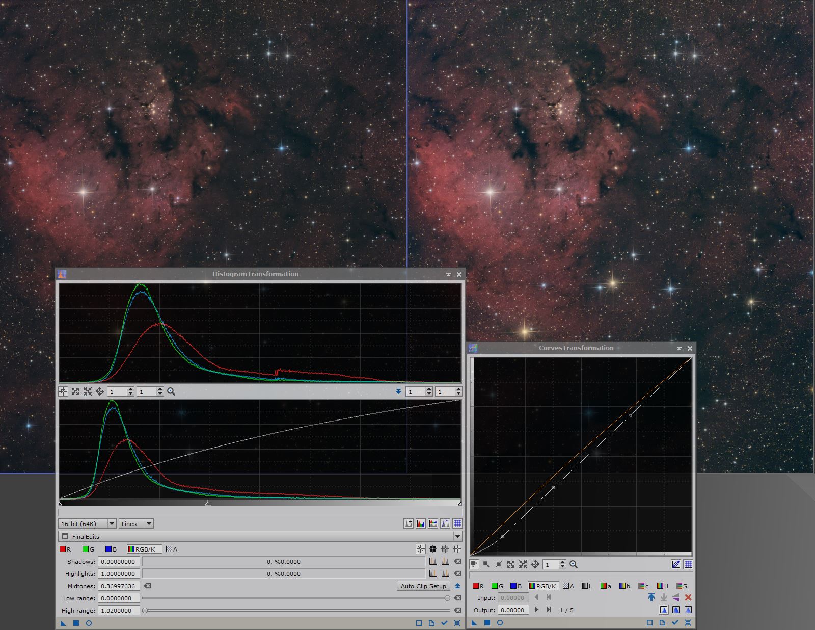 Brighten with Histogram Transformation and Curves